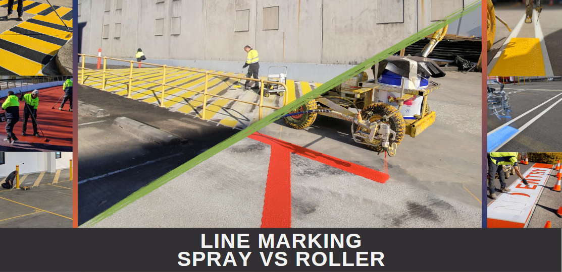Line marking jobs completed by Sydney Line Marking with roller and with line marking spray machine
