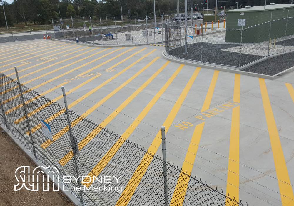 Large yellow Driveway hatching done by Sydney Line Marking