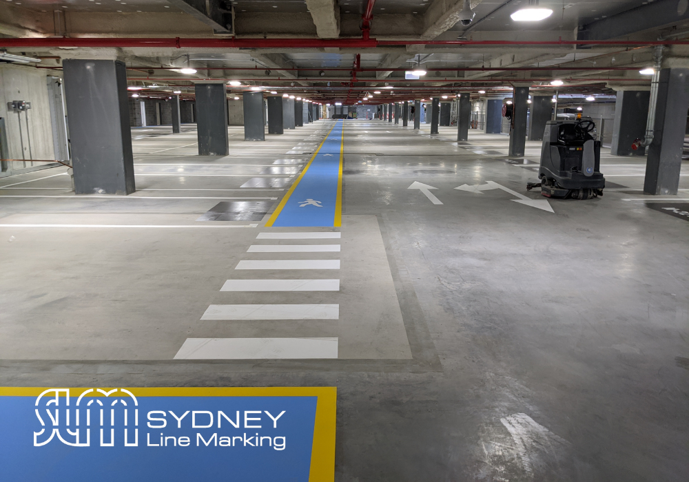 Carpark line marking service - Pedestrian Crossing and Walkway line marking job done in Sydney