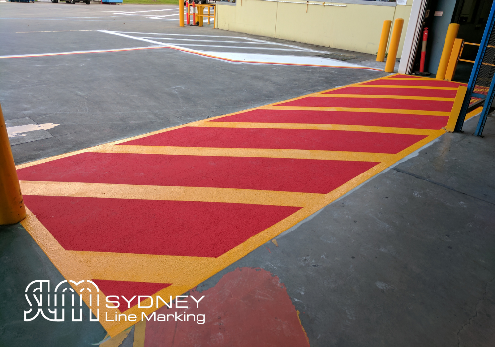 Heavy Duty MMA Hatching done by Sydney Line marking in a factory